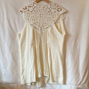 Anthropologie Moth Crochet Vest • Lace Boho Cream Ivory White Floral Knit Duster